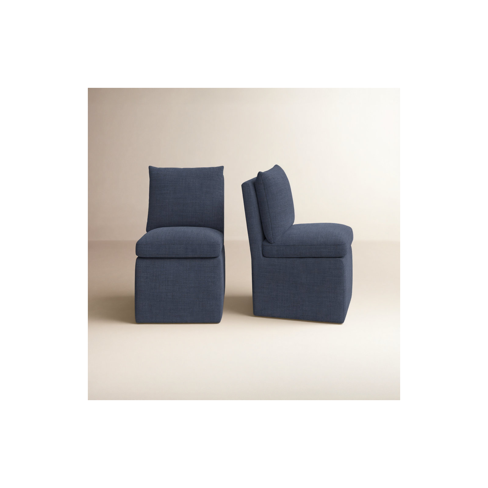 Alayaa Upholstered Side Chair with Casters, Effie Indigo Performance Linen