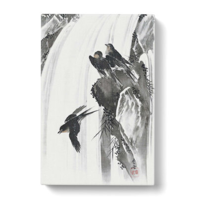 Swallows By A Waterfall by Kawanabe Kyosai - Wrapped Canvas Painting