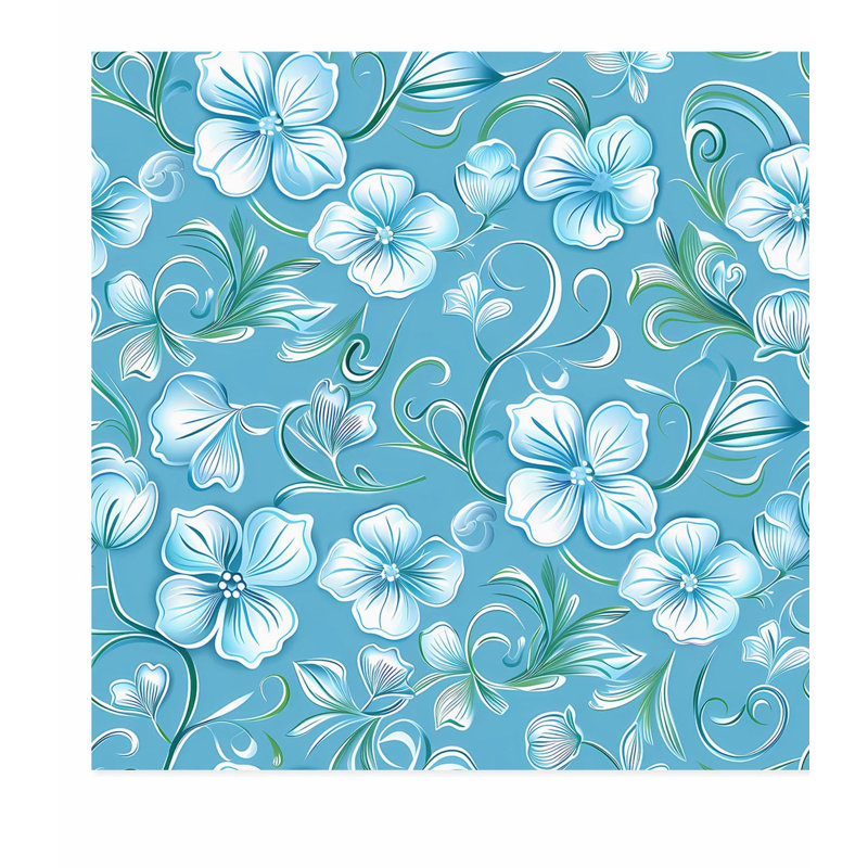 Floral aigue-marine, fleurs, impression d'art moderne moderne sans cadre, H 12 po x l 12 po