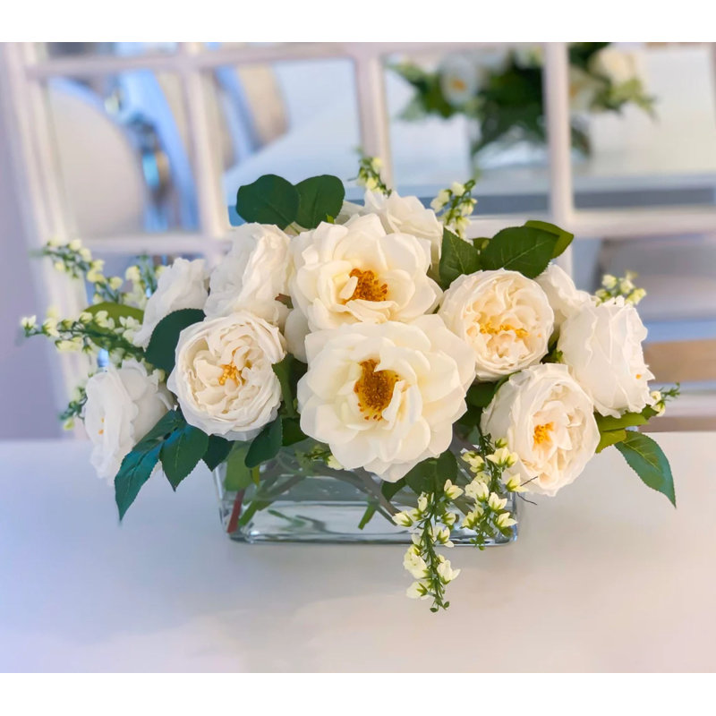 Large Austin Roses Real Touch Faux Flower Arrangement