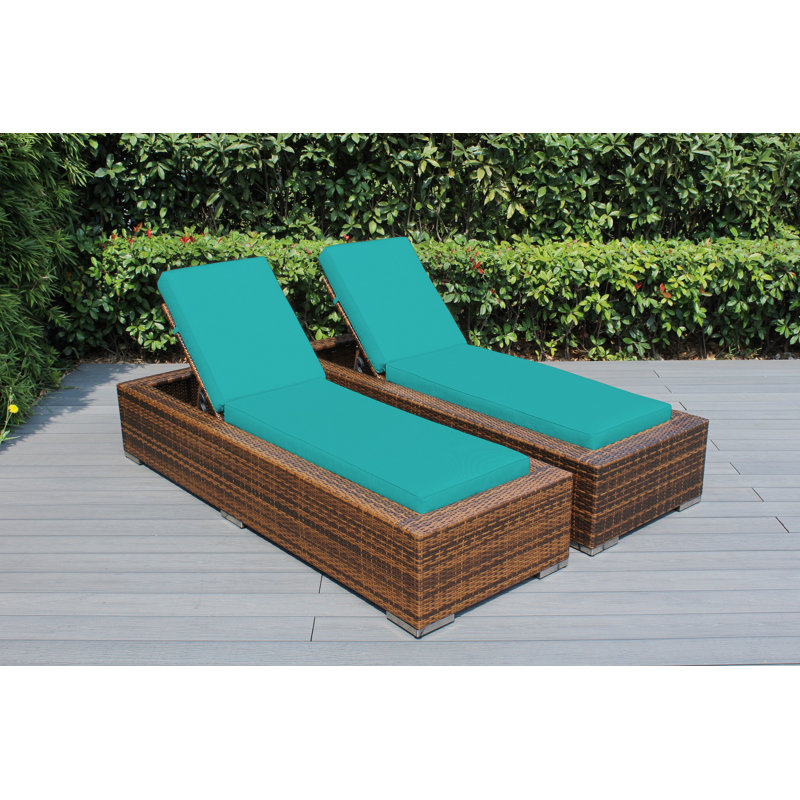 Billyjo Outdoor Wicker Chaise Lounge - No Assembly, Supercrylic Turquoise, Mixed Brown