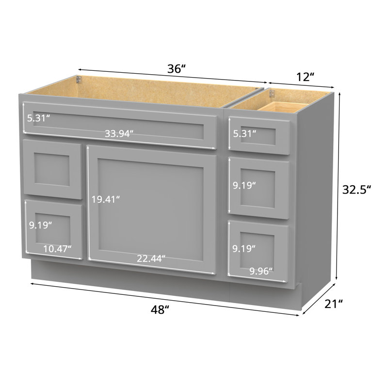48'' Single Bathroom Vanity Base Only, Gray