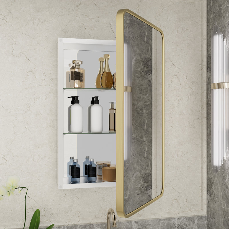 Anaahat Framed Medicine Cabinet Mirror Adjustable, Gold, 30" H x 19" W x 3.8" D