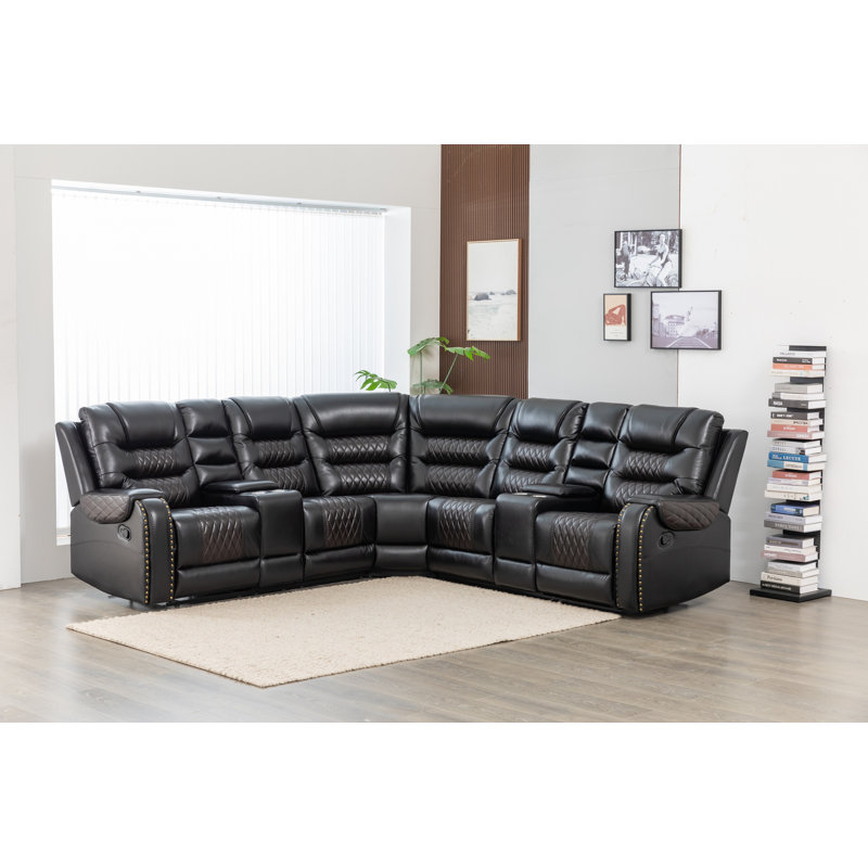194" Wide Faux Leather Reversible Reclining Corner Sectional, Gray Faux Leather