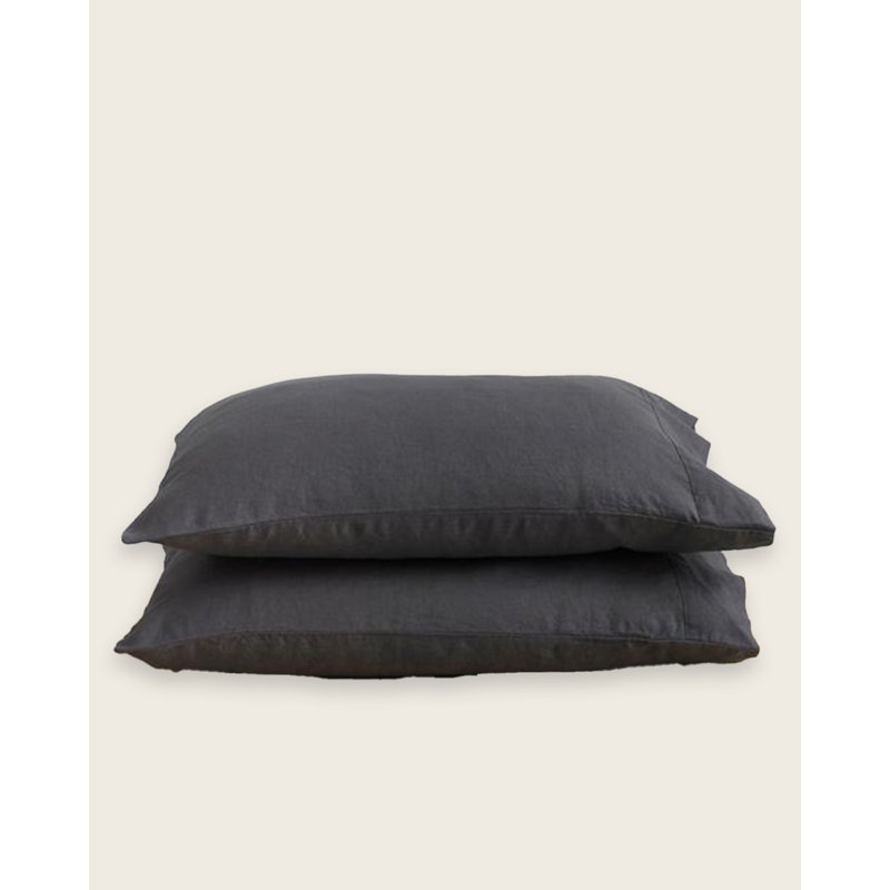 Baloo Living Stonewashed Linen Pillowcases 2 Piece Set, Full Pillowcases, Black