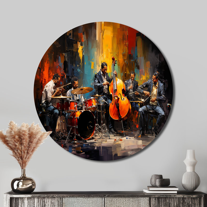 Jaune jaune noir Jazz Band II - mode ronde, art en métal, H 16 po x l 16 po
