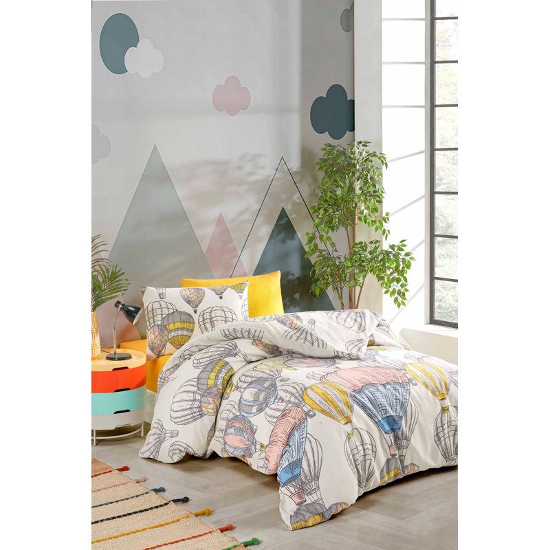 Luxury Quilt Cover Set, 65% Cotton / 35% Polyester, 94.5 x 86.6 inches | Includes 2 Pillowcases (23.6 x 23.6 inches) | Pigment Printed, Machine Washable, Elegant Mustard, White, Grey & Pink Design | Button & Envelope Closure