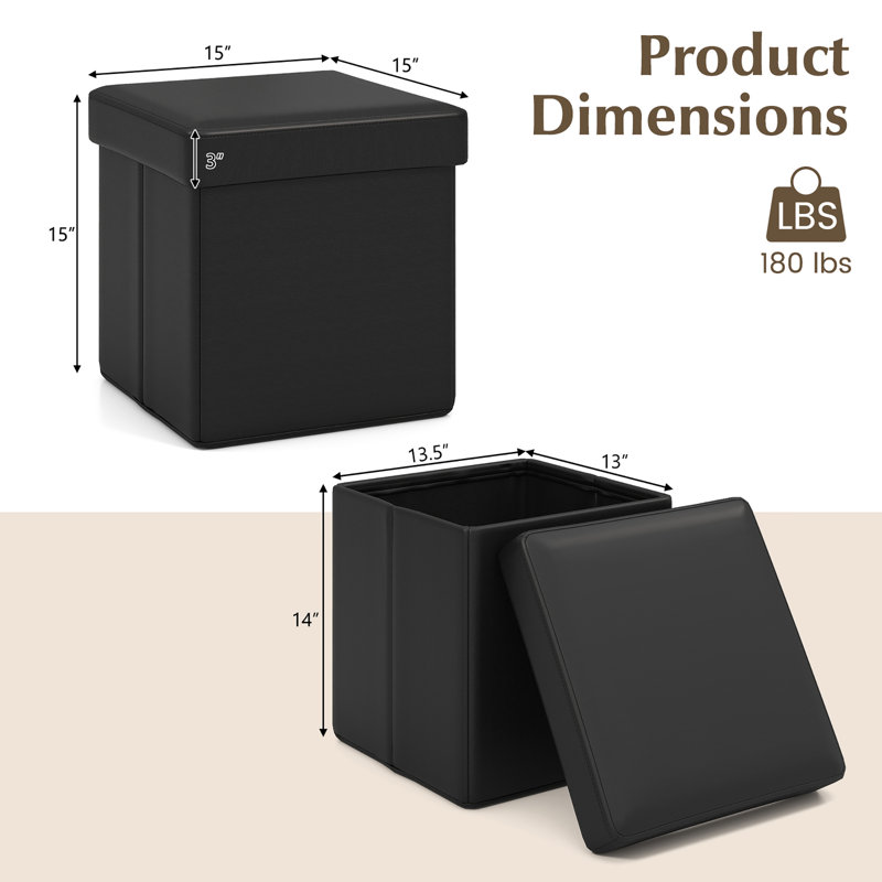 Ellasyn Faux Leather Ottoman, Black Faux Leather