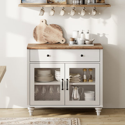 Scarlett Sideboard Buffet Cabinets With Doors And Drawers, Large Kitchen Storage Cabinets Wood Coffee Bar Tables With Storage, Modern Farmhouse Sideboard Credenza For Dining Room, Living Room, Beige, 34 Inch
