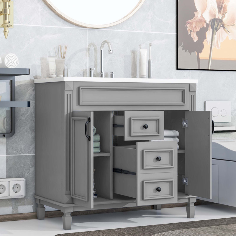 Meuble-lavabo moderne 36 po avec lavabo supérieur, Gris