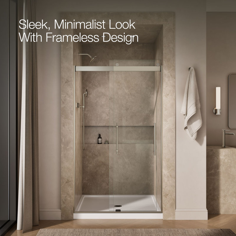 Levity Plus Less Sliding Shower Door, 81-5/8 In. H X 44-5/8 - 47-5/8 In. W, With 3/8 In.-Thick Crystal Clear Glass, Nickel