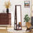 Classic Walnut Jewelry Armoire With Rotating Base And Built-In Mirror