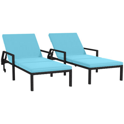 2 chaises de patio en osier avec roulettes, 2 pièces, dossier réglable, gris