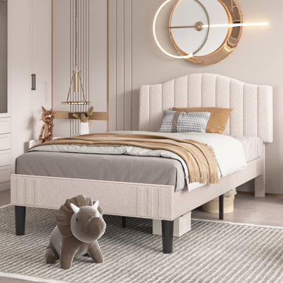 Alair Platform Bed Frame With Adjustable Sheepskin Fabric Headboard