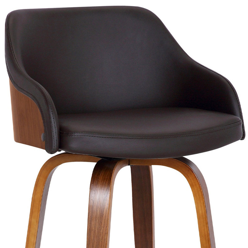 Tabouret de bar pivotant en similicuir, Tabouret de bar (siège d’une hauteur de 30 po), Siège brun foncé / structure brune