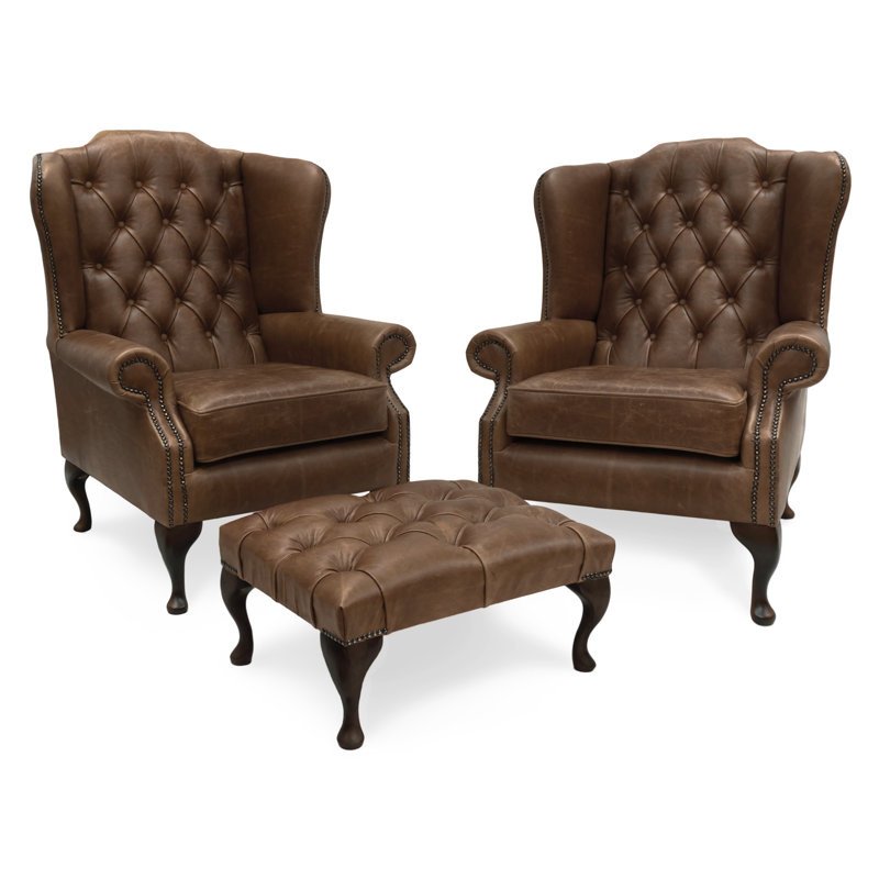 Tempe Upholstered Wingback Chair with Footstool, Brown