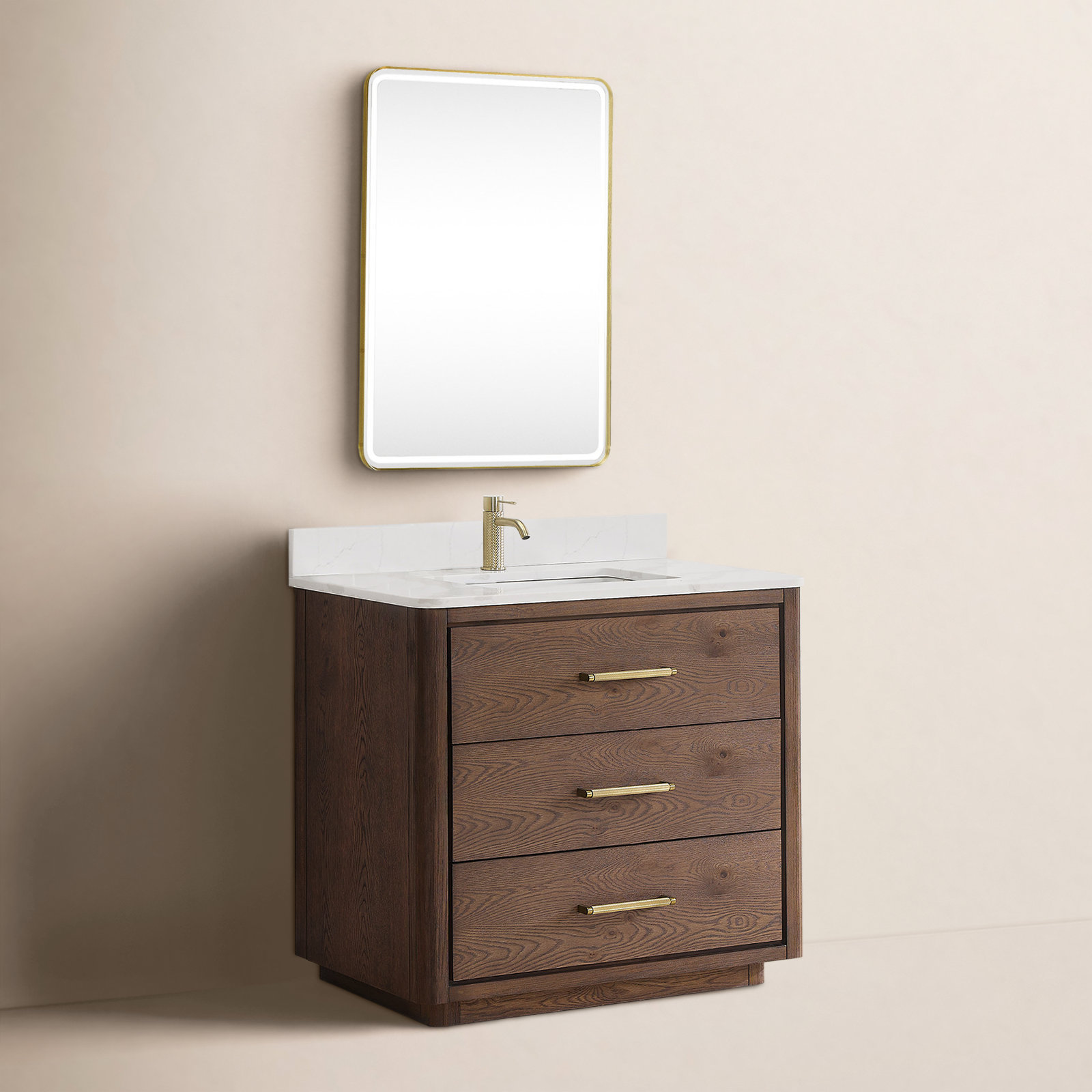 Porto 36'' Single Bathroom Vanity, Dark Brown, Gold