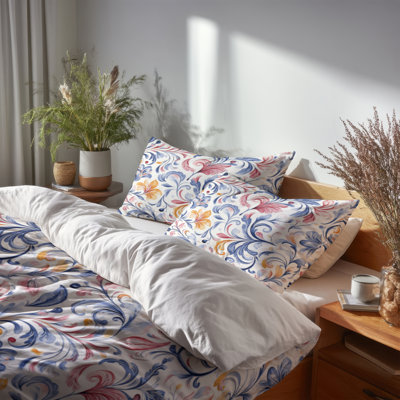 French Country Bedding Set of 4 Pcs - Blue Calm Curl Paisley Bed Comforter Set
