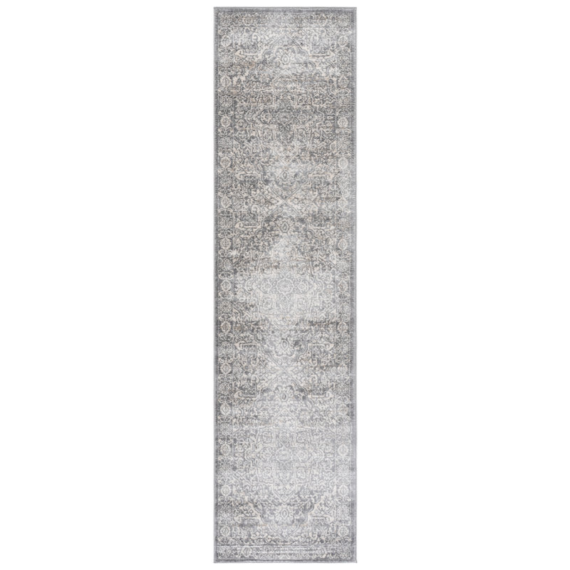 Oriental Light Gray/Ivory Area Rug, Runner 2' x 8'