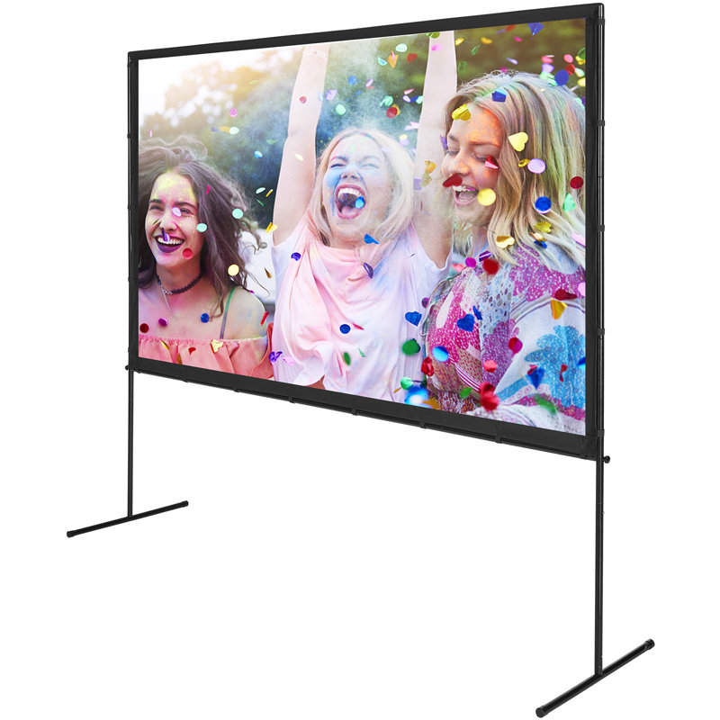Écran de projection avec support, 100 pouces, format 16:9, 4K 1080p, HD, pour projection en extérieur. Écran sans plis avec pattes et sac de transport inclus. Parfait pour les soirées cinéma à domicile ou dans le jardin.