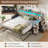 Daybed Twin with Pop Up Trundle, Farmhouse Wooden Day Bed Frame with 3 Storage Drawers and Shelves, Twin to King Daybed with Charging Station and LED Lights for Bedroom, Guest Room, Grey-1131305966-1124053277