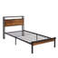 Structure de lit simple en métal avec tête et pied en bois - Utilitaire, sommier non requis, sous rangement, assemblage sans effort, plateforme noire / brune fonctionnelle, exigée, sous option,