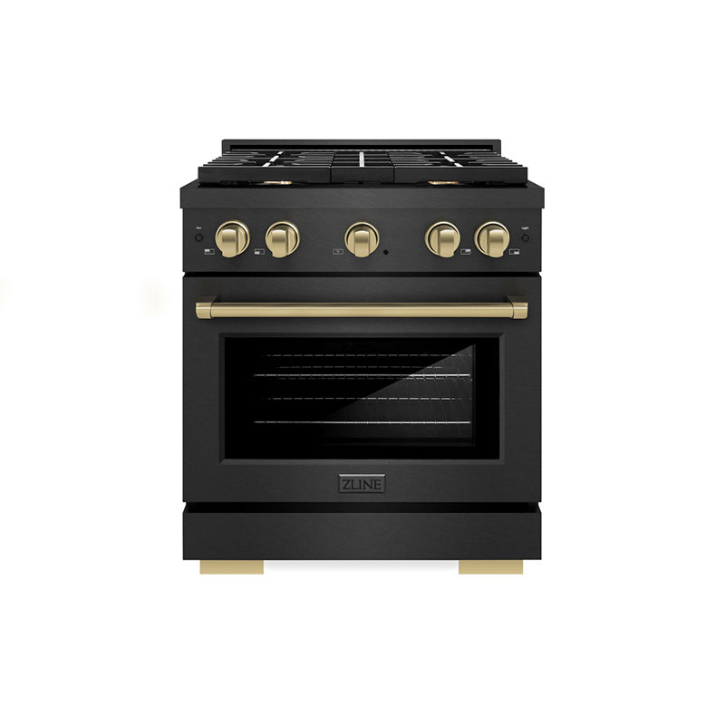 ZLINE Autograph 30 in. Paramount Gas Range in Black Satin Stainless Steel and Bronze Accents, Champagne Bronze