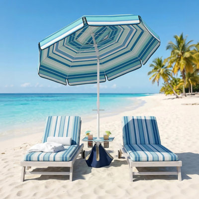 Parasol portatif 6 pi avec table, ancre sable, bleu foncé