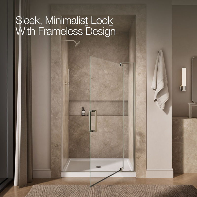Revel 48'' x 70'' Pivot Shower Door with CleanCoat® Technology, Anodized Brushed Nickel, Crystal Clear