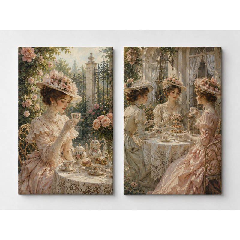 Grand ensemble de 2 impressions sur toile de style victorien Tea Party
