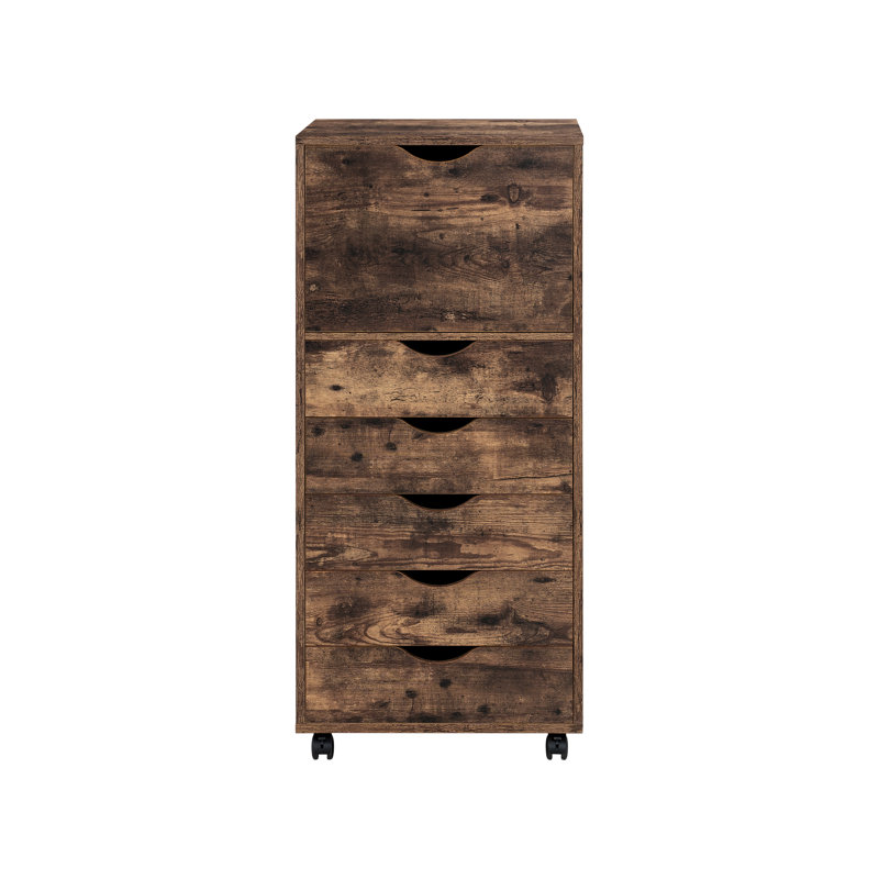 Inara Office File Cabinet with 6 Drawers & Cabinet Door, Mobile Storage Cart with Lockable Wheels, Modern Rolling Organizer for Workplace, Study Room – Stores Files, Office Supplies & Documents