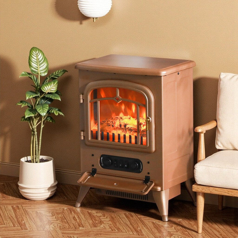 22" Freestanding Electric Fireplace Heater Stove W/ Realistic LED Flames Overheat Protection 750W/1500W 16.25" X 11" X 21.5"