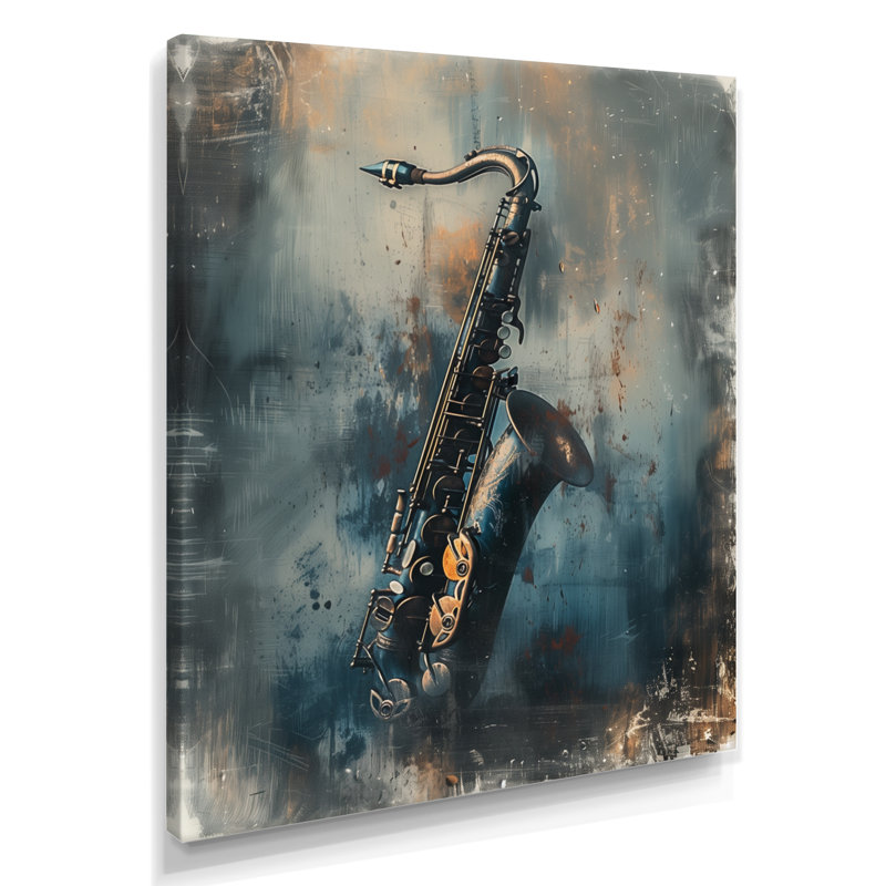 Gris saxophone Sizzle Portrait - musique Jazz Wall Art salon, H 32 po x l 24 po x P 1 po, Toile tendue