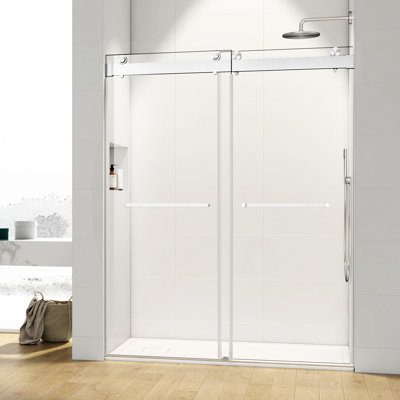 56- 60 In. W X 76 In. H Sliding Frameless Soft-Close Shower Door With Premium 3/8 Inch (10Mm) Thick Tampered Glass