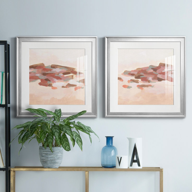 Rose Coast I Rose Coast I - ensemble de 2 cadres photo, H 17,5 po x l 35 po x P 1,5 po, Papier avec cadre argenté, Blanc