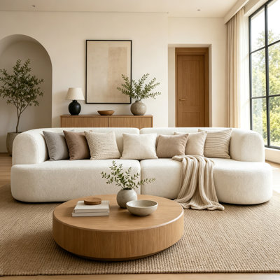 110" Modern Boneless Curved Sectional Sofa, Modular Boucle Couch with 4 Throw Pillows for Living Room