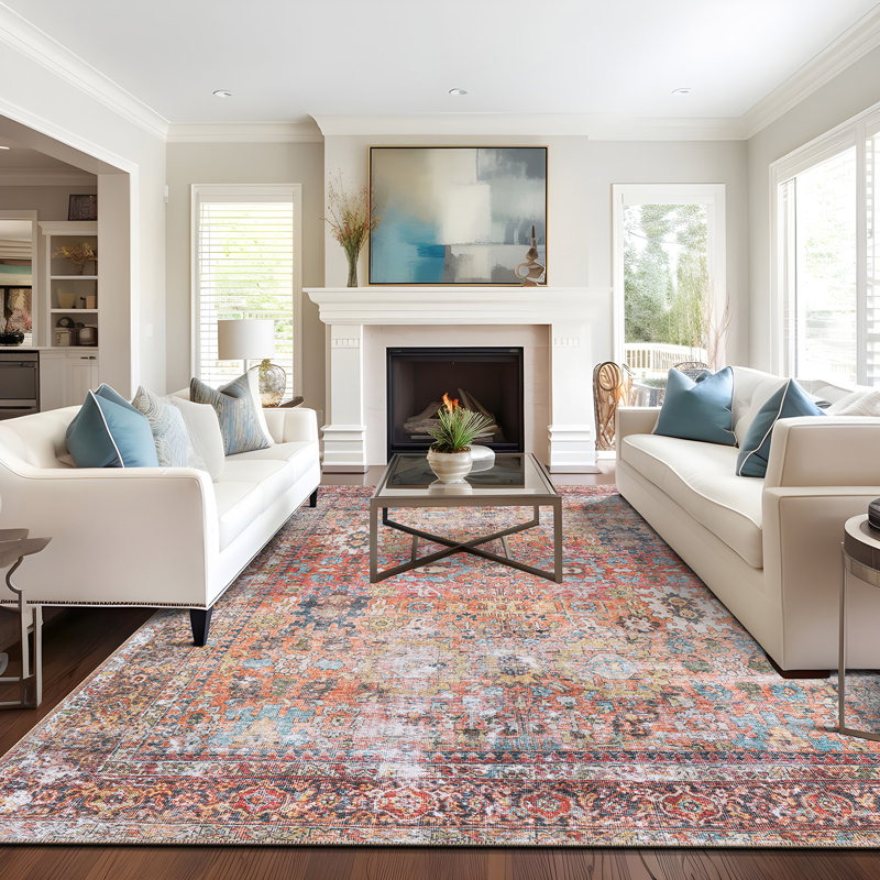 Transitional Distressed Machine Washable Non Slip Area Rug, 10' x 14'