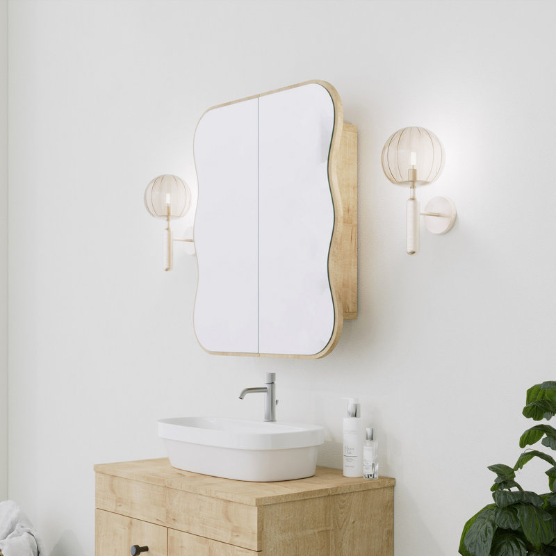 Armoire de salle de bain moderne en chêne avec miroir, 19,7 po x 15,7 po x 11,8 po | 100% panneau dur, épaisseur: 0,7 pouce | Solution de rangement élégante pour les espaces organisés, design élégant pour les maisons contemporaines