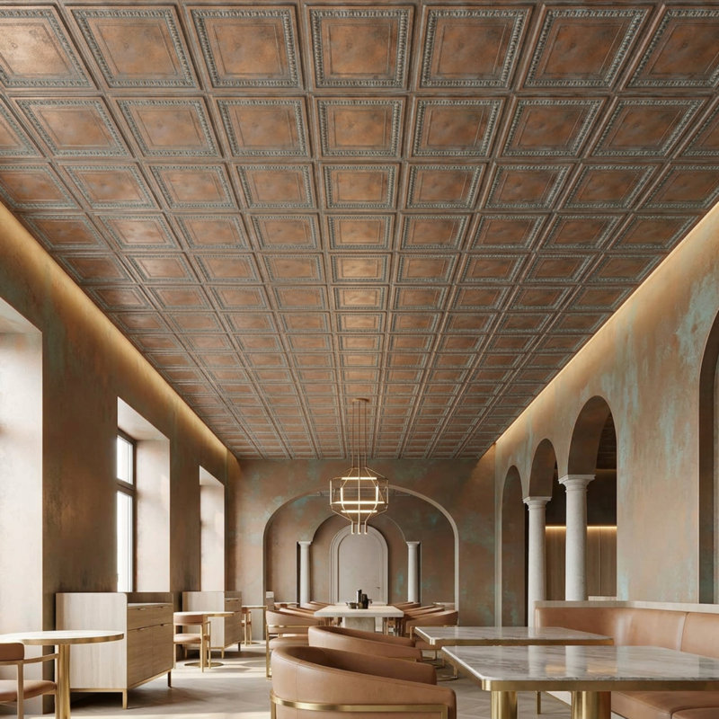 Tuile de faux-plafond Cambridge à coller ou à coller - 24 po x 24 po, Weathered Copper