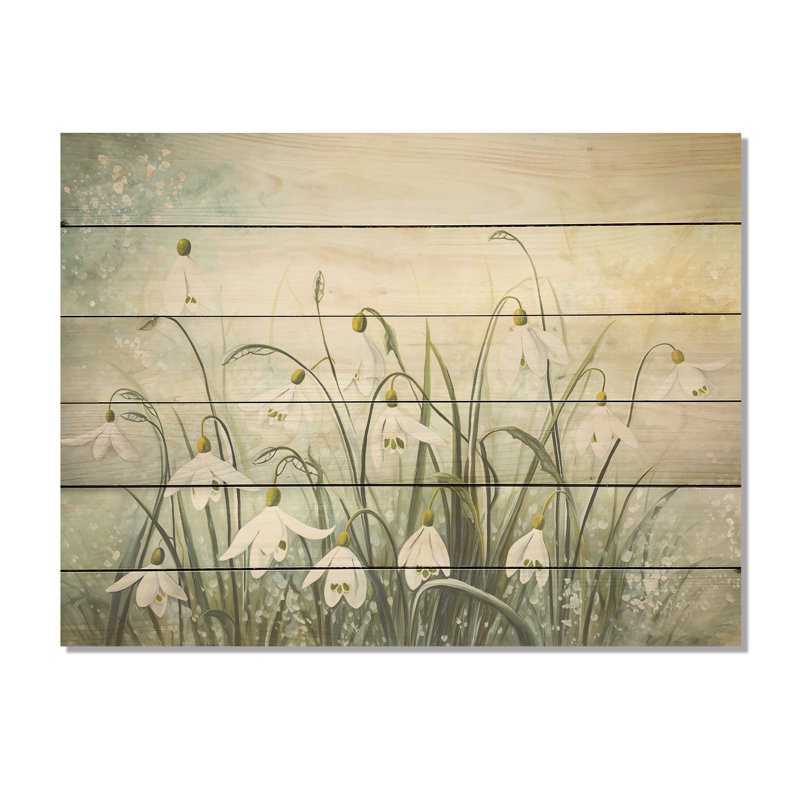 «Farmhouse Snowdrops Bloom Charm - Snowdrops», art mural sur bois de pin naturel, H 24 po x l 32 po
