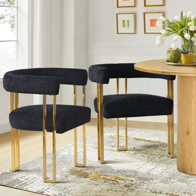 Fauteuil de salle à manger rembourré de 18 po en chenille doré Rienna