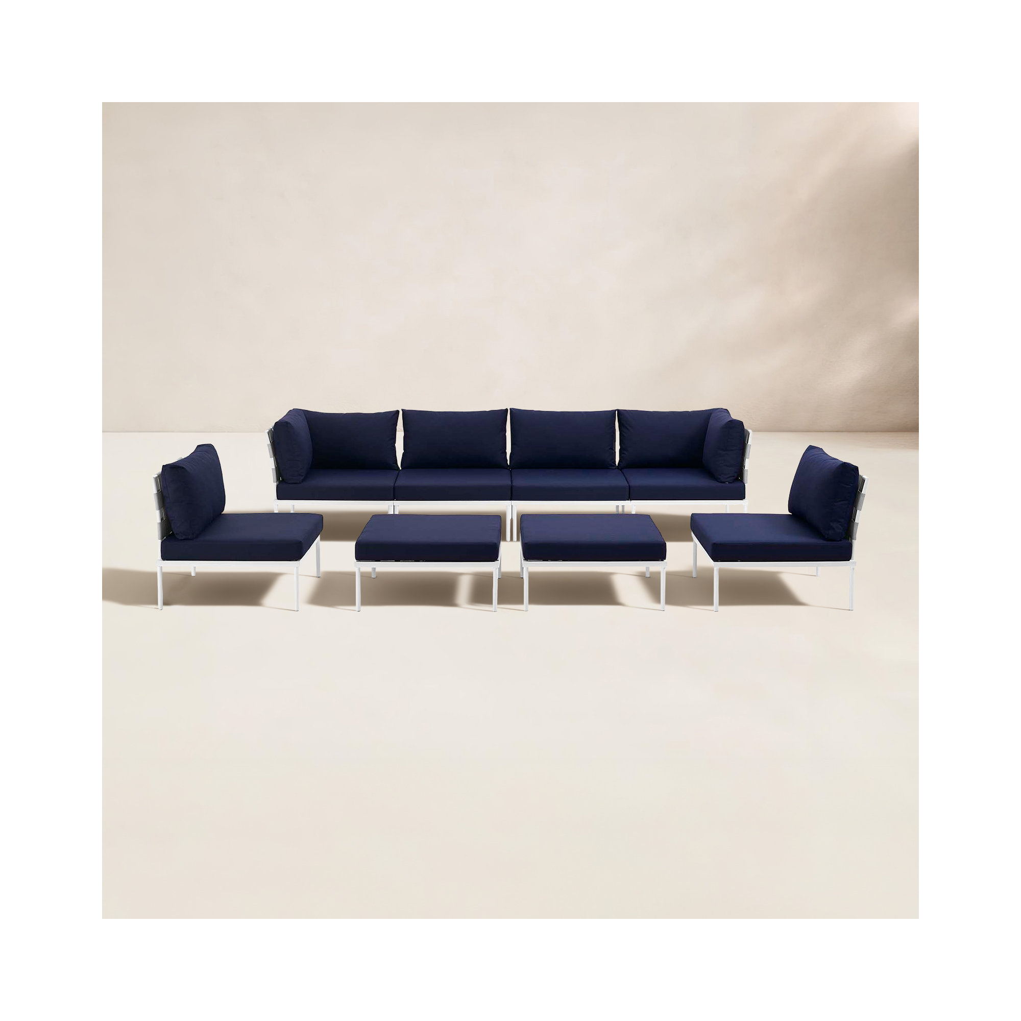 Harmony 8-piece Outdoor Patio Aluminum Sectional Sofa Set, Navy