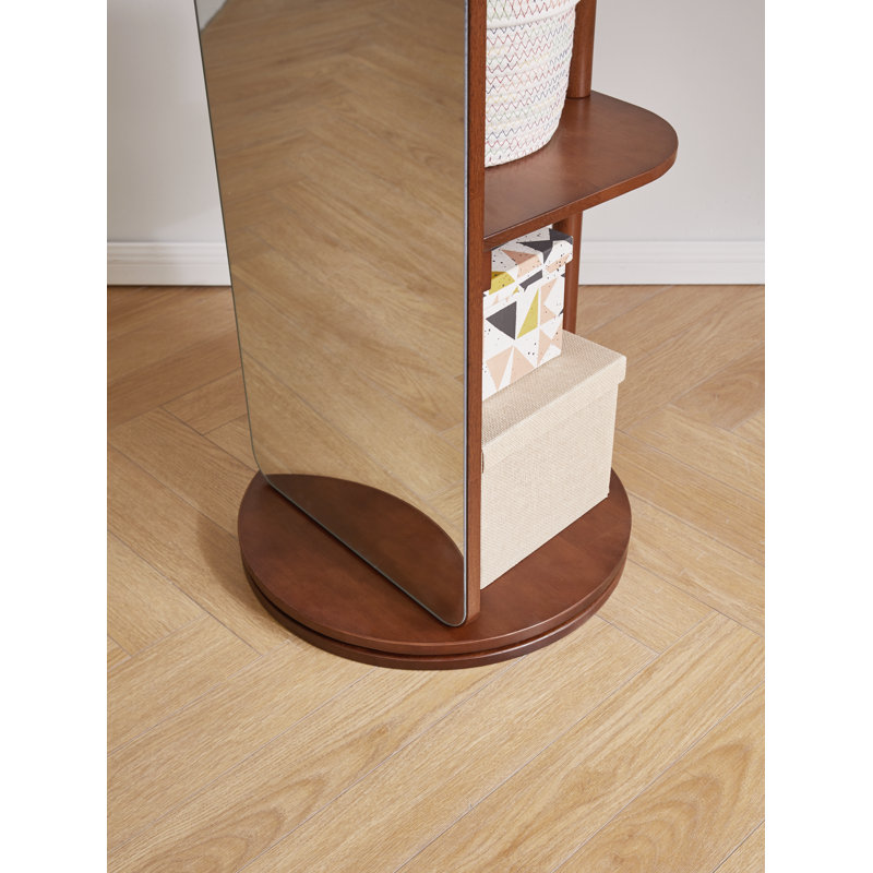 Miroir pivotant sur 360 ° en bois massif avec portemanteau, Walnut