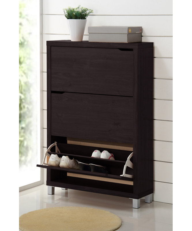 Simms 18 Pair Shoe Storage Cabinet, Dark Brown