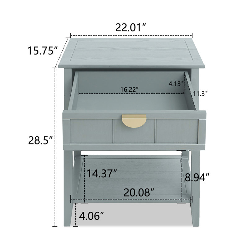Menisha 15.75'' W Solid Wood Nightstand, Gray