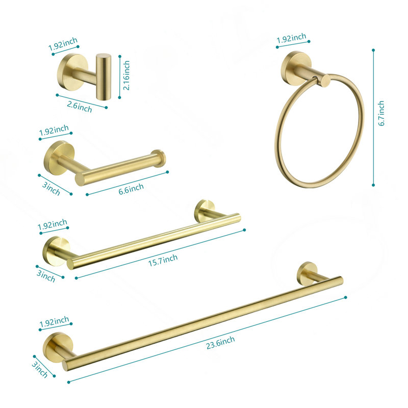 9 Piece Stainless Steel Bathroom Towel Rack Set Wall Mount, Brushed Gold