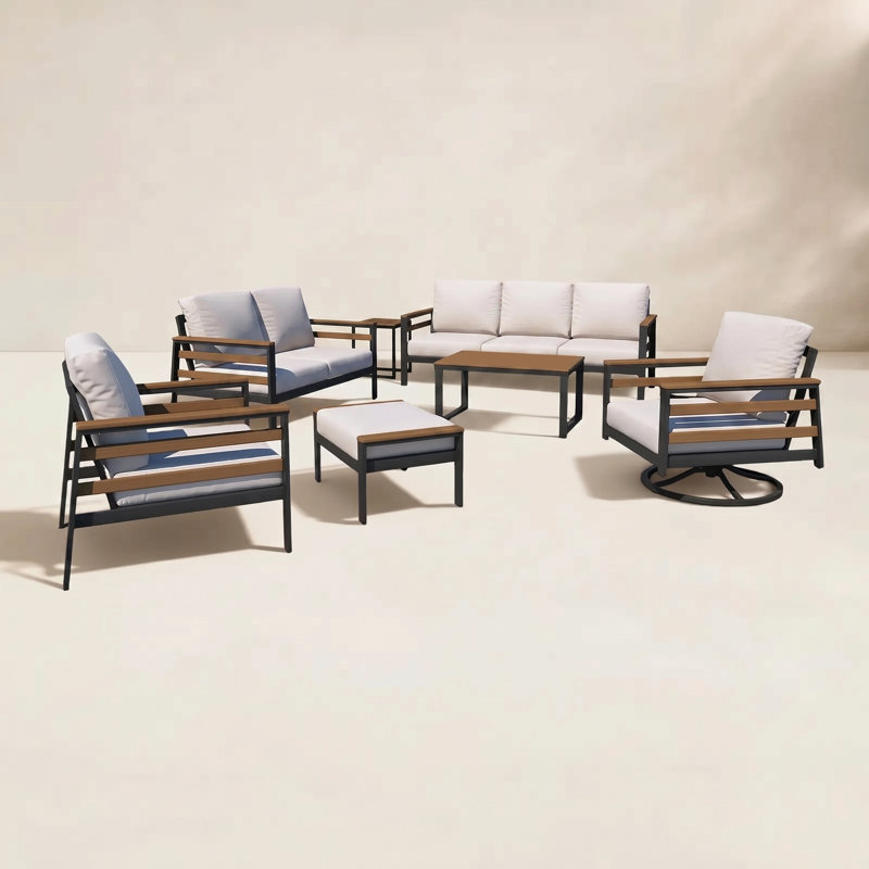 Townsend 8 Piece Outdoor Conversation Set with Sunbrella® Cushions, Sunbrella Canvas Natural, Brown