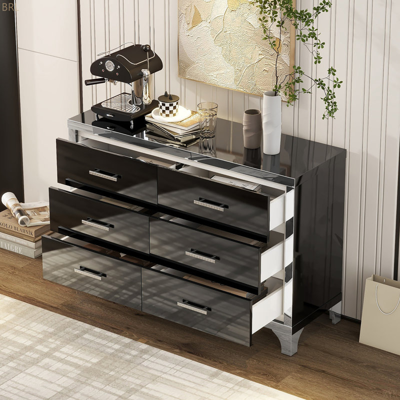 6 - Drawer Double Dresser, Black