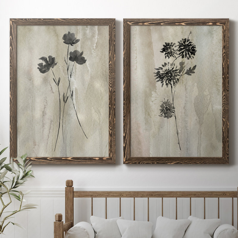 " Sumi-E Silhouette III " 2 - Pieces, Walnut Framed Canvas, 44" H x 31" W, Maple