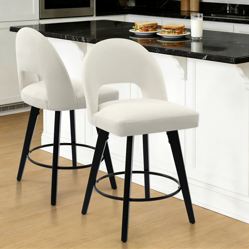 Tabouret de bar et de comptoir pivotant 26 po avec structure en bois massif, Blanc